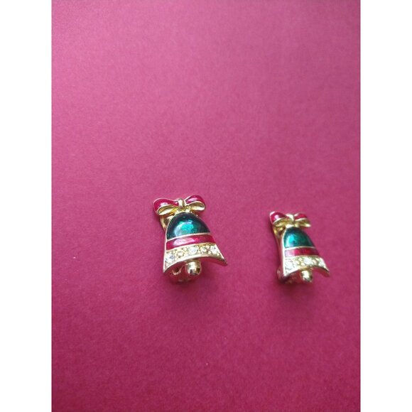 Vintage Christmas Bell Clip On Earrings Holiday Retro Estate Jewelry - Picture 3 of 8